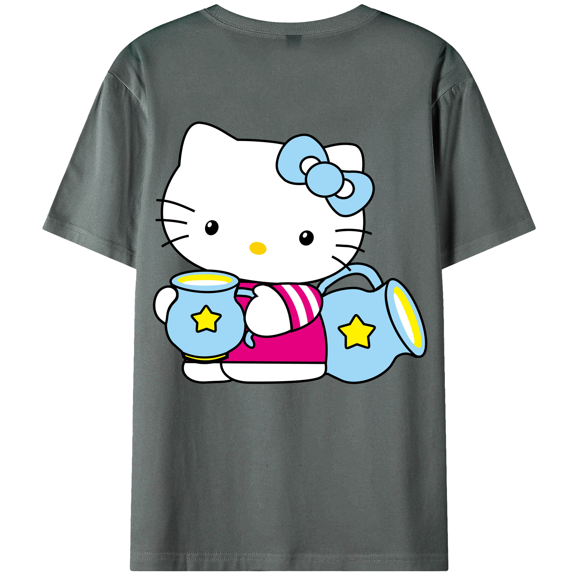 （画像用） Hello Kitty ハローキティ 綿100％ メンズ半袖Tシャツ（バックプリント） 通気性